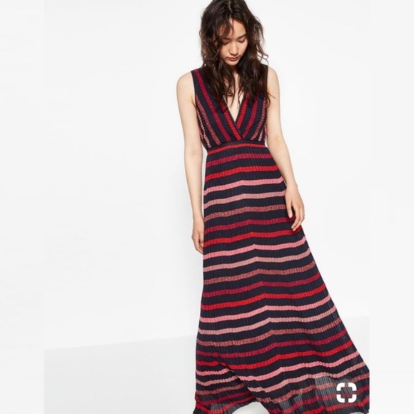 Zara Dresses & Skirts - Zara Knit Glitter Stripe Maxi Surplice Dress